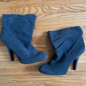 Gray suede heeled booties
